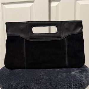 BCBGMaxAzria Black Leather & Suede Clutch